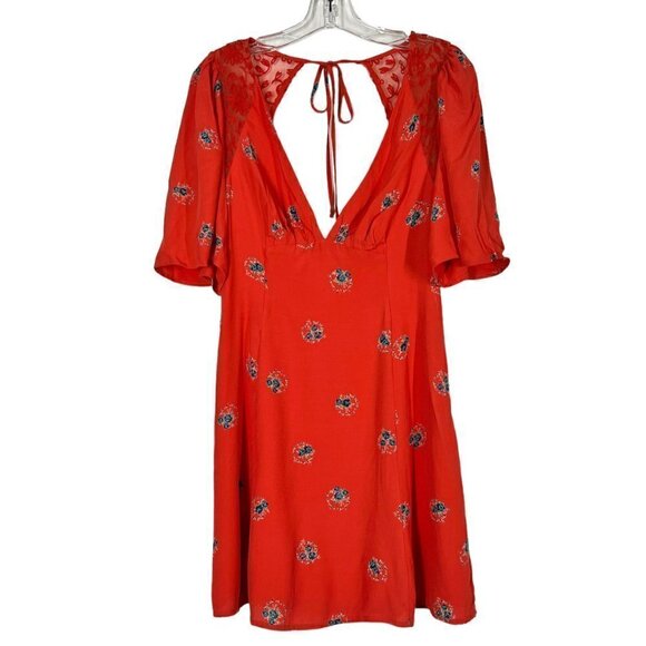 Free People Mini Dress Red Floral Print 2 - Picture 3 of 12